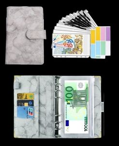 GKA Starterset Budgetplaner Finanzplaner grau Marmor mit 10 Zipper Taschen & Beschriftungsset Umschlagmethode Geld sparen Budget Planer Budget Binder