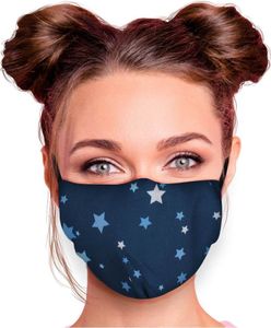Mundschutz Maske in verschiedenen Farben Stoffmaske mit Motiv Mund- Nasenschutz mit wechselbarem Filter einstellbare Ohrbügel, Modell wählen:Sterne blau