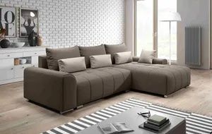 FURNIX Eckcouch LORETA Sofa L-Form Schlafsofa Couch mit Schlaffunktion und Kissen Classic Design SCHOKO BRAUN OR2922