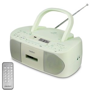 MEDION E65010 Stereoradio (CD-Player, Kassette, USB Anschluss, AUX Audioeingang, MP3-Widergabe. UKW PLL Radio,40 Senderspeicher, Batteriebetrieb, Fernbedienung) grün
