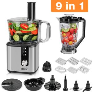 7MAGIC 9-in-1 Multifunktions-Küchenmaschine 750W, 1,8L Entsafter, 1,2L Rührschüssel, Mixer, Gemüseschneider, Fleischwolf, Knethaken, 12 Zubehörteile
