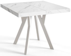 Čtvercový jídelní stůl RICO, rozkládací stůl, velikost: 90-190X90X77 cm, barva stolu v obývacím pokoji: MARMUR, s dřevěnými nohami v bílé barvě