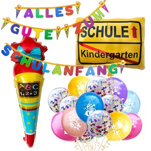 Oblique Unique Schuleinführung Schulanfang Einschulung Deko Set - Alles Gute zum Schulanfang Girlande + Luftballons