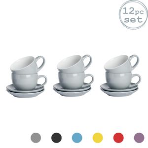 Argon Ta 12 Stück Farbige Cappuccino Tasse und Untertasse Set - Modern Style Porzellan-Tee-und Kaffeetassen - Grau - 250ml
