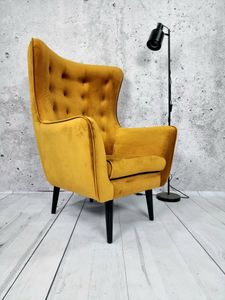 Křeslo Wing Chair Křeslo do obývacího pokoje QUEEN hořčicové barvy