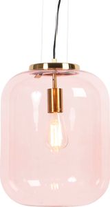 QAZQA - Art Deco Art Deco Hängelampe I Pendellampe I Pendelleuchte Messing mit rosa Glas - Glückseligkeit I Wohnzimmer I Schlafzimmer - Rund - LED geeignet E27