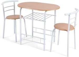 Goplus 3-teilige Essgruppe, Sitzgruppe mit 1 Tisch und 2 Stuehlen, Esstisch Set, Balkonset aus Holz, Holztisch