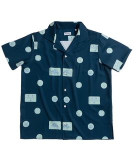 Reception Bowling Shirt gemustertes Herren Kurzarm-Hemd Blau, Größe:S