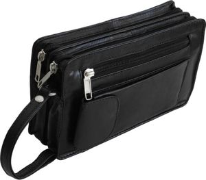 Bag Street - Leder Herren Handgelenktasche Herrentasche - Schwarz Doppelkammer Bag Street - Leder Herren Handgelenktasche Herrentasche - Schwarz Doppelkammer