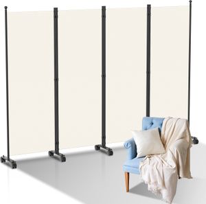 Yakimz Paravent mit Rollen Faltbarer Raumteiler Outdoor Trennwand Garten Sichtschutz Raumtrenner 4 teilig Beige 228x181 cm