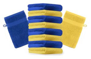 Betz 10 Stück Waschhandschuhe PREMIUM 100% Baumwolle  16x21 cm Farbe gelb und royalblau