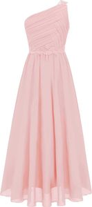 Elegantes Ein-Schulter Prinzessin Kleid - Festliches Langkleid für Mädchen Größe 140 cm Hochzeit Taufe Geburtstag Partykleid