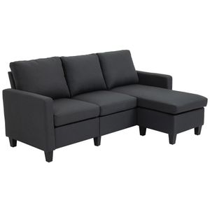 HOMCOM Ecksofa Stoffsofa Eckcouch Couchgarnitur mit Chaiselongue L-Form Leinen Dunkelgrau 197 x 139 x 91 cm