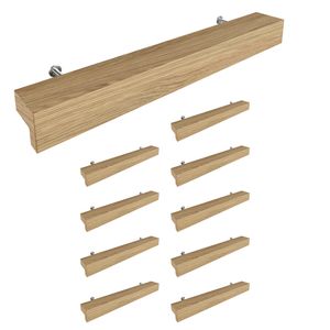 Sossai Holz Möbelgriffe aus Eiche | GAH01 | Lochabstand 128mm, Länge 188mm, 10 Stück