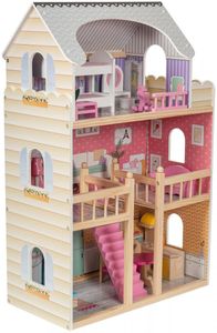 Veľký drevený 3-poschodový domček pre bábiky s terasou, nábytkom a LED osvetlením!