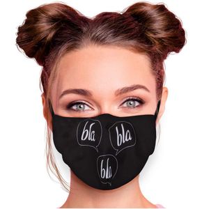 Mundschutz Nasenschutz Behelfs – Maske, waschbar, Filterfach, verstellbar, Motiv bla bla Sprechblasen
