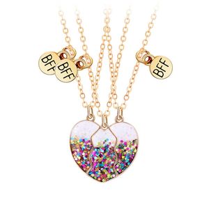 Bixorp BFF Halskette für 3 mit Glitter Herz Gold Farbe - Regenbogen Freundschaft Halskette - Beste Freunde - Mädchen