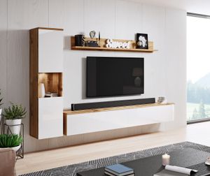 Minio, závěsná skříňka, "PARMA", 3-dílná, obývací pokoj, Wotan / bílá barva