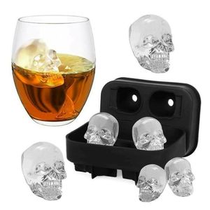 3D Eiswürfelform Totenkopf Silikon Party Eiswürfel Halloween Skull Bones Form 4-Loch Totenkopf Whisky Silikon Eisform