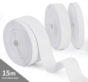 Gummibänder [Weißes Stretchband-Set] 1cm/2cm/3cm | Latex+Polyester | Hochelastisch, langlebig