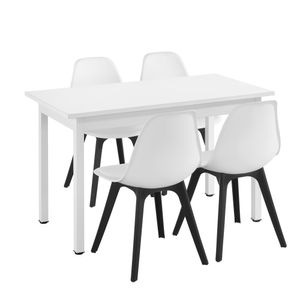 [en.casa] Jedálenský set pre 4 osoby - jedálenský stôl biely 120x60cm + 4 stoličky biely/čierny Kuchynský stôl jedálenský stôl jedálenská stolička