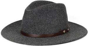 styleBREAKER Damen Fedora Hut in Filz Optik mit schmalem Hutband aus Kunstleder, Einfarbig, Kopfteil mit Falte 04025031, Farbe:Dunkelgrau