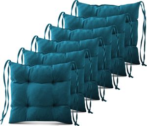 Mg Design sada 6 vankúšov na stoličku 40x40 cm tyrkysová - vankúš na stoličku so stuhami, prešívaný vankúš, podlahový vankúš - sedací vankúš na záhradnú stoličku, na vnútorné a vonkajšie použitie