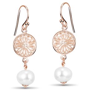 MATERIA Rosegold Damen Ohrhänger lang mit Süßwasserperle - Echte Perlen Ohrringe Silber 925 vergoldet  hängend SO-305-Rose
