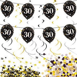 Oblique Unique 30. Geburtstag Party Deko Set - Girlande Ballons Zahl 30 + Spiral Deckenhänger + Konfetti Zahl 30
