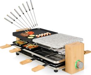 Holz Raclette Grill für 2- 8 Pers. Elektro Tischgrill Raklett mit Steinplatte