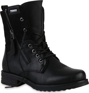 VAN HILL Damen Leicht Gefüttert Schnürstiefeletten Stiefelette Zipper Schuh 841451, Farbe: Schwarz, Größe: 38