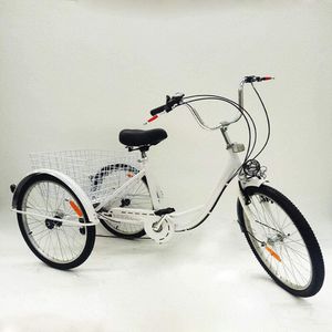 24 Zoll   Dreirad  Erwachsene Erwachsenendreirad   Tricycle      6 Gang 3 RäderSenioren Einkaufswagen + Einkaufskorb und Lampe Weiß Erwachsene Fahrrad