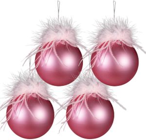 Clayre & Eef Weihnachtskugel 4er Set Ø 10 cm Rosa Glas