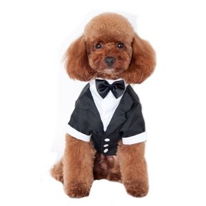 Pes štěně Pet šaty Stylový oblek motýlek pro domácího mazlíčka Kostým svatební smoking styl, jak je popsáno Pet Suit, černá-XL