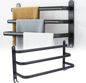 Wand Handtuchhalter Handtuchregal Badetuchhalter mit Haken 50  cm Schwarz Aluminium für Badezimmer Küche Toilette