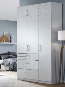 RAUCH AN840_OVOB+3307 Kleiderschrank mit Aufsatz, 6-trg. Homburg in Weiss/Weiss-Hochglanz
