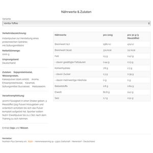 Protein Vegan 1kg - über 80 % pflanzliches Eiweiß - nutri+ 3k-Proteinpulver - Veganes Eiweißpulver ohne Laktose & Milcheiweiß - Vanille-Toffee