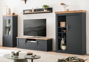 Wohnwand "Ribera" in grau und Wotan Eiche Landhaus Set 4-teilig, Soft-Close
