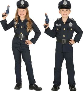 Polizist oder Polizistin Kinder Mütze Oberteil Gürtel Hose, Größe: 5 - 6 Jahre Farbe: Blau