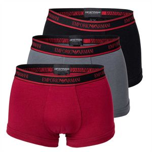 EMPORIO ARMANI Herren Boxer Shorts 3er Pack - Trunks, Pants, Stretch Baumwolle Schwarz/Rot/Grau S