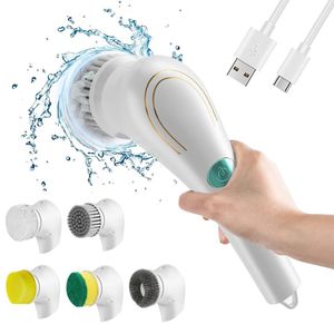 Elektrischer Reinigungsbürste, Handheld Spin Scrubber Leistungsstarke küchenreinigungsbürste mit 5 Bürstenköpfe, für Reinigen von Küche, Dusche, Bad, Spüle