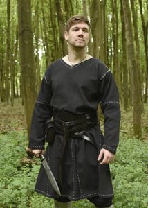 Mittelalter Kragelund Tunika Askur, langarm, schwarz - Baumwolle Mittelalterkleidung Kostüme Herren LARP Wikinger Größe: L
