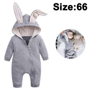 Kleinkind Baby Mädchen Jungen Onesies Baumwolle Strampler Kaninchenohr Langarm Reißverschluss Strampler Häschen Pyjama für Baby(66cm,Grey)