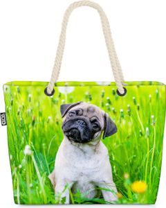 VOID Kleiner Mops Strandtasche Shopper 58x38x16cm 23L XXL Einkaufstasche Tasche Reisetasche Beach Bag