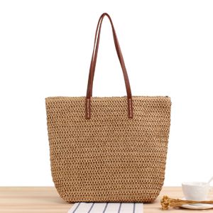 Damen Messenger Beach Bags Aufbewahrung Stroh Handtasche Großer Kapazitätsklaren Satchel Hellbraun