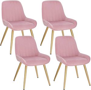 EUGAD 4 Stücke Stühle Esszimmerstuhl Esszimmerstühle Küchenstuhl Polsterstuhl Sitzfläche aus Samt, Metallbeine, Rosa