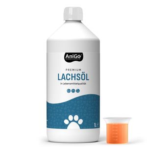 AniGo Premium Lachsöl Hunde 1 Liter, Omega 3 & 6 Barf Öl Hund I Lachsöl Hund 1 Liter I Hochdosiertes Fischöl Hund - in Lebensmittelqualität