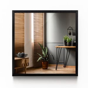 Glas Spiegel Garderobenspiegel - Wandspiegel in Quadratisch Schwarz Rahmen MDF - 50 cm x 50 cm