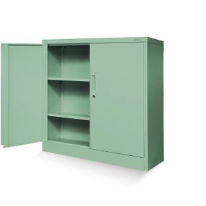 Kleiner Aktenschrank C001B Büroschrank mit Flügeltüren Metallschrank Lagerschrank Pulverbeschichtet Stahlblech Abschließbar 92,5 x 90 x 40 cm, Farbe: Pastellgrün