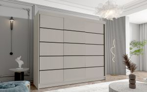 Schwebetürenschrank 3-türig Schrank 250 cm mit Regalen Moderne Kleiderschrank Garderobe für Kleidung Modell DASTO VII KASCHMIR Schwebetürenschrank 3-türig Schrank 250 cm mit Regalen Moderne Kleiderschrank Garderobe für Kleidung Modell DASTO VII KASCHMIR